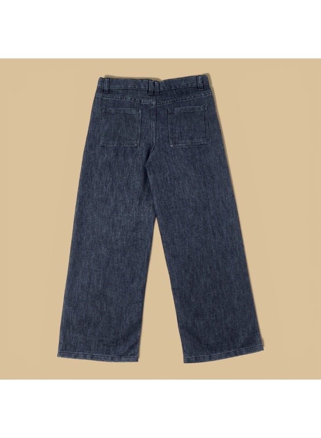 MARWAN Girls Denim Baggy Long Pants Wide Leg with Adjustable Waistband - Image 2